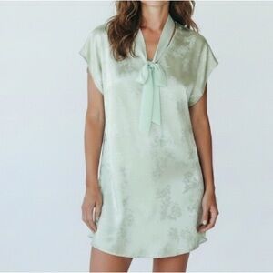 Vintage Secret Treasures Mint Green Floral Satin Chemise Nightgown Chiffon Bow